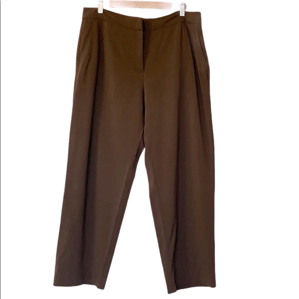 Eileen Fisher Flat Front Linen Blend Brown Pants Size L Petite US 14/16